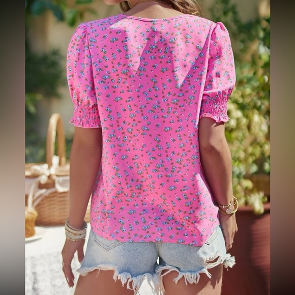 Boho floral print puff sleeve blouse - Picture 3 of 15